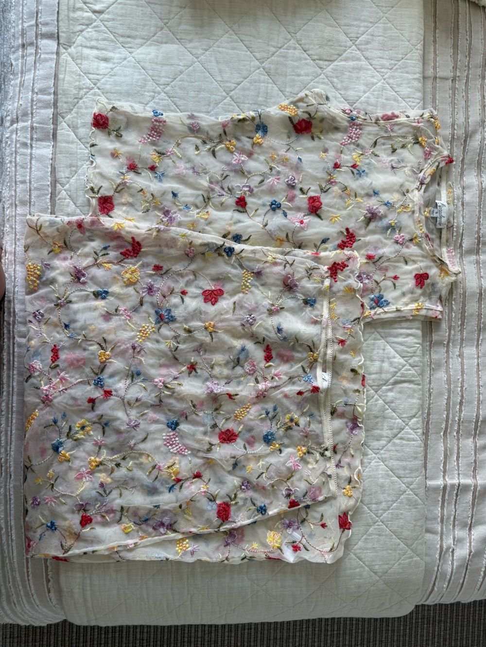 L'Academie Cream Sheer Floral Embroidered Swim Coverup